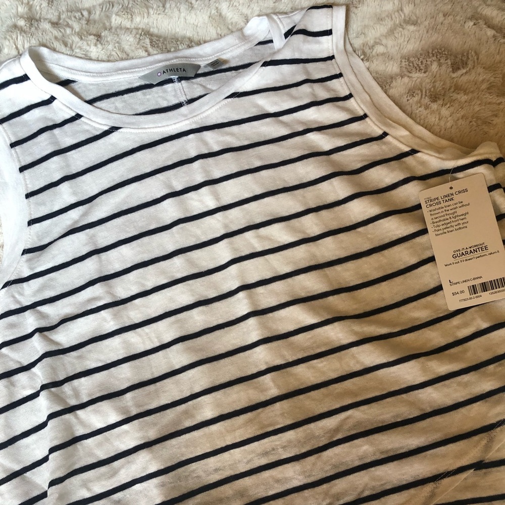 NWT Athleta Linen striped criss cross tank